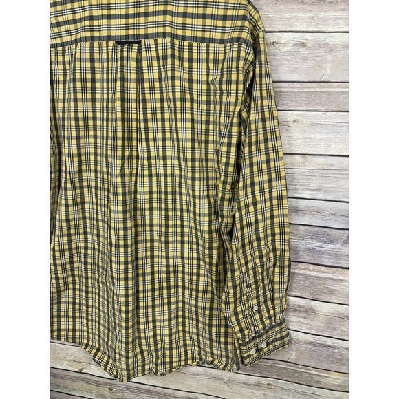 American Eagle Mens Small Button Down Shirt Long Sleeve Plaid Yellow Blue - Picture 8 of 9